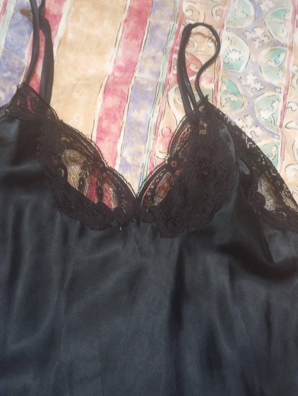 Black Satin Lace Cami Top - Picture 5 of 5